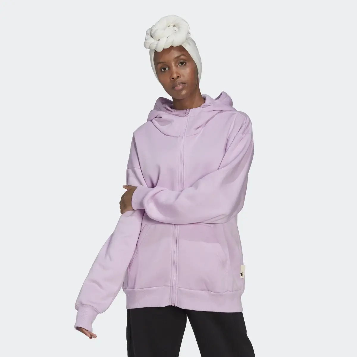 Adidas Studio Lounge Fleece Full-Zip Hoodie. 2