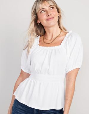 Old Navy Puff-Sleeve Smocked Babydoll Blouse for Women white