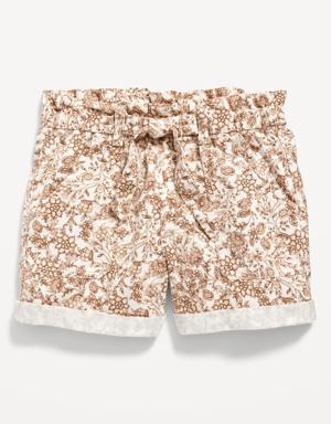 High-Waisted Twill Tie-Front Utility Midi Shorts for Girls beige