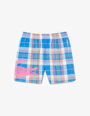 Men’s Lacoste Quick Dry Coloured Check Swim Trunks