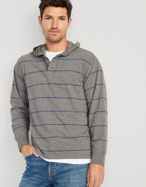 Striped Pullover Henley Hoodie for Men multi