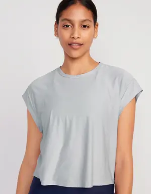 Cloud 94 Soft Cutout-Back Cropped T-Shirt for Women gray
