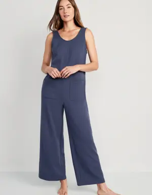 Old Navy Sleeveless Loose Marled Fleece Lounge Jumpsuit for Women blue