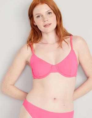 Rib-Knit Underwire Bikini Swim Top for Women pink