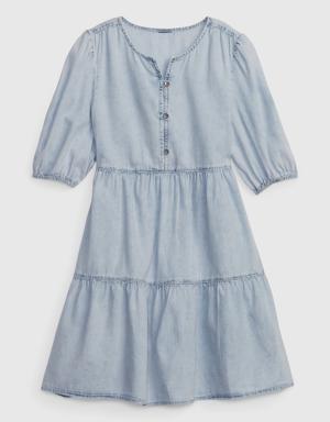Kids Tiered Denim Dress with Washwell blue