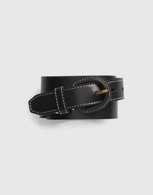 Contrast Stitch Leather Belt black