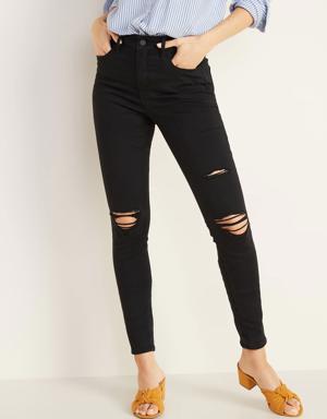 High-Waisted Rockstar Super-Skinny Distressed Jeans For Women black