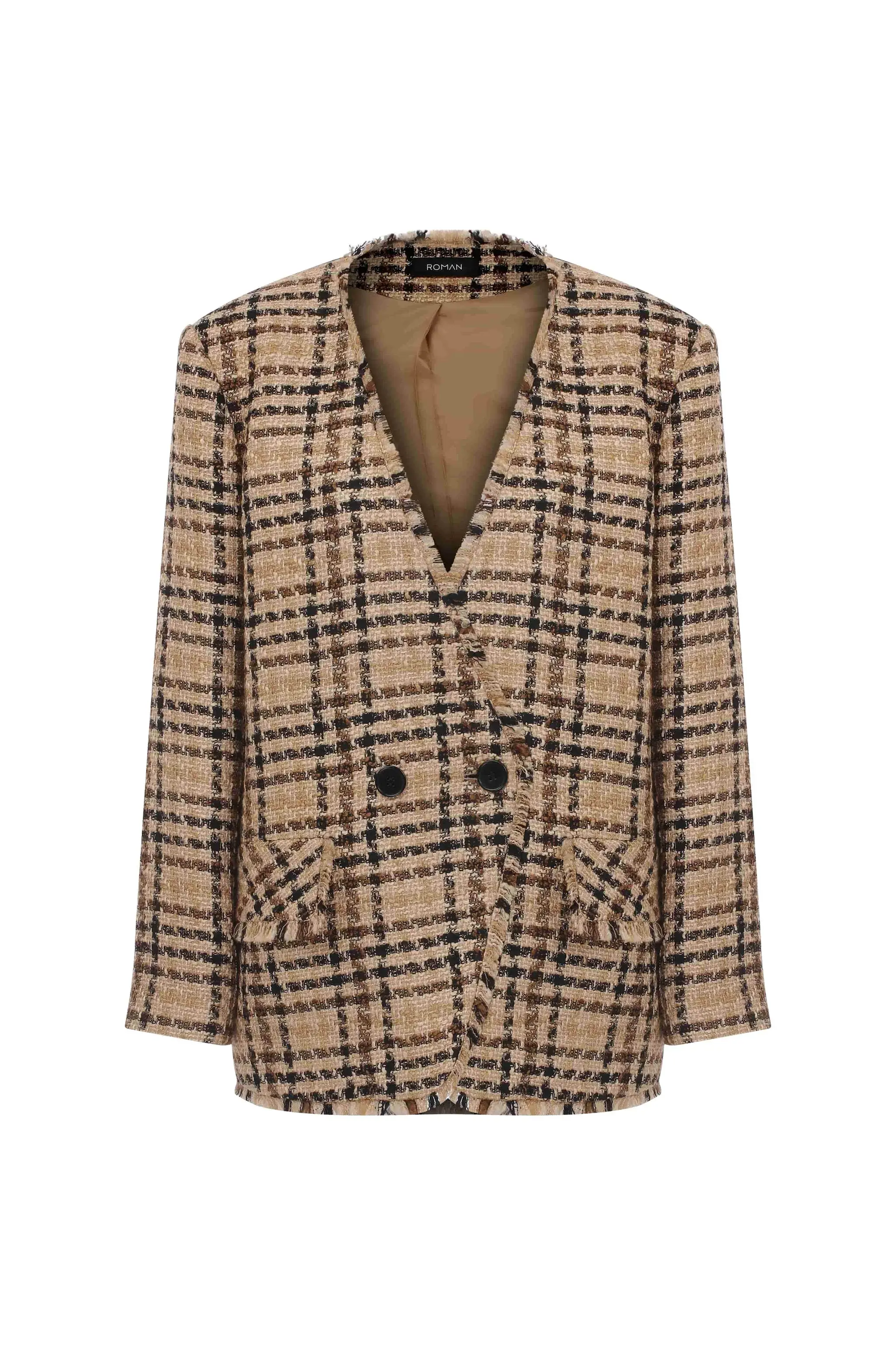 Roman Plaid Tweed Double Breasted Women's Jacket - 4 / Original. 1