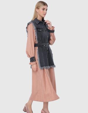 Jakron And Jean Vest Detailed Cachet Fabric Dress