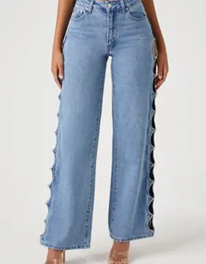 Forever 21 Cutout 90s Fit High Rise Jeans Light Denim