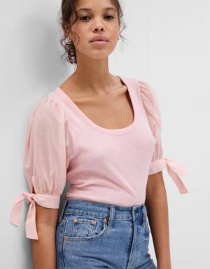 Gap Essential Rib Puff Sleeve Top pink