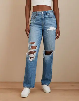 American Eagle Super High-Waisted Baggy Straight Jean. 1