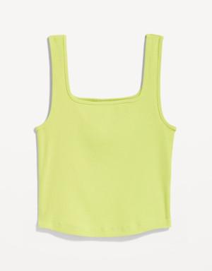 Fitted Square-Neck Ultra-Cropped Rib-Knit Tank Top for Women green