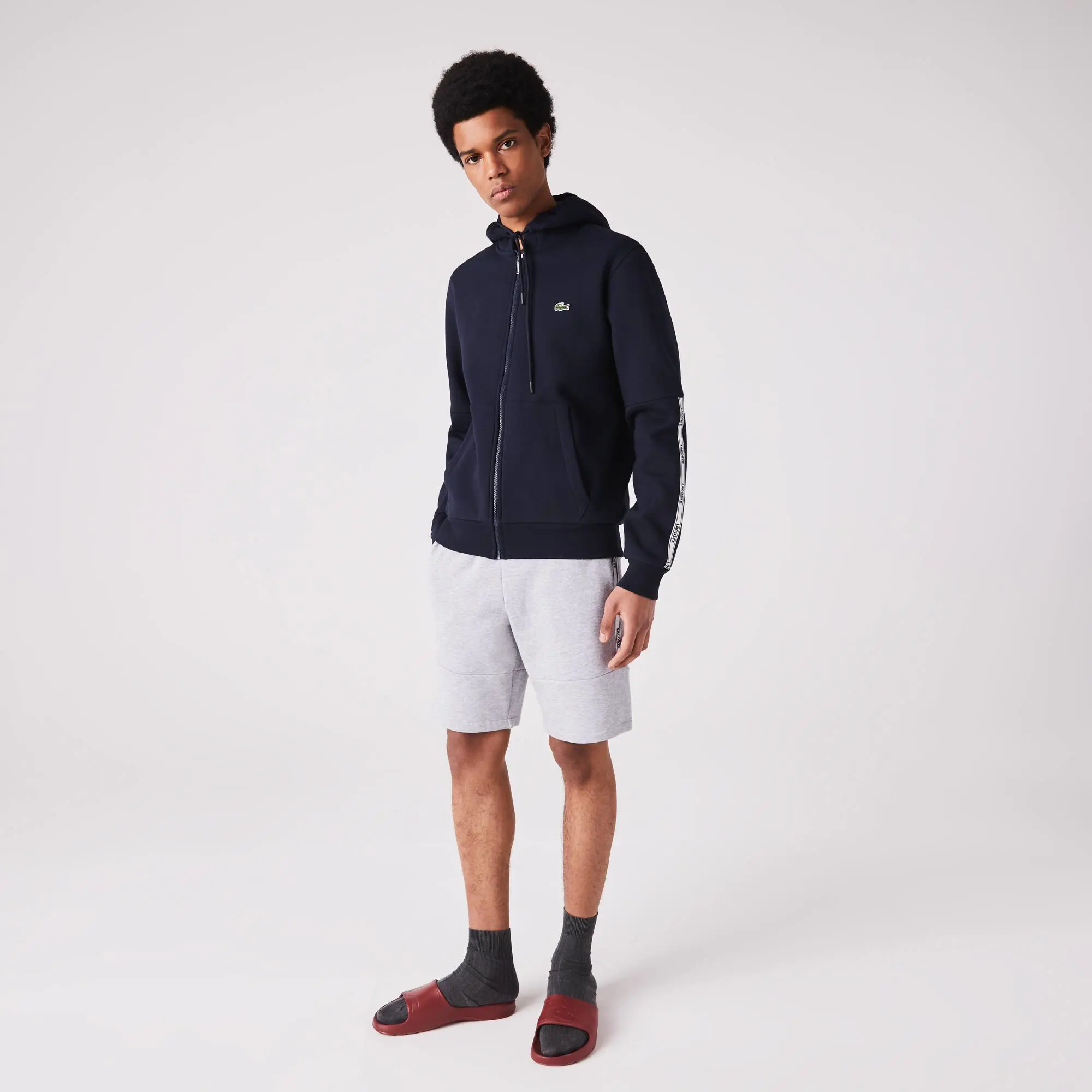 Lacoste Men's Branded Bands Zip-Up Fleece Hoodie. 1
