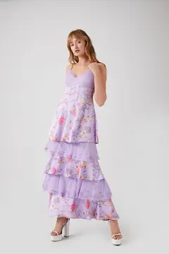 Forever 21 Forever 21 Floral Lace Tiered Maxi Dress Lavender/Multi. 2