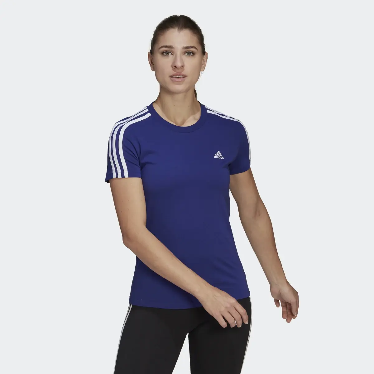 Adidas LOUNGEWEAR Essentials Slim 3-Stripes Tişört. 2