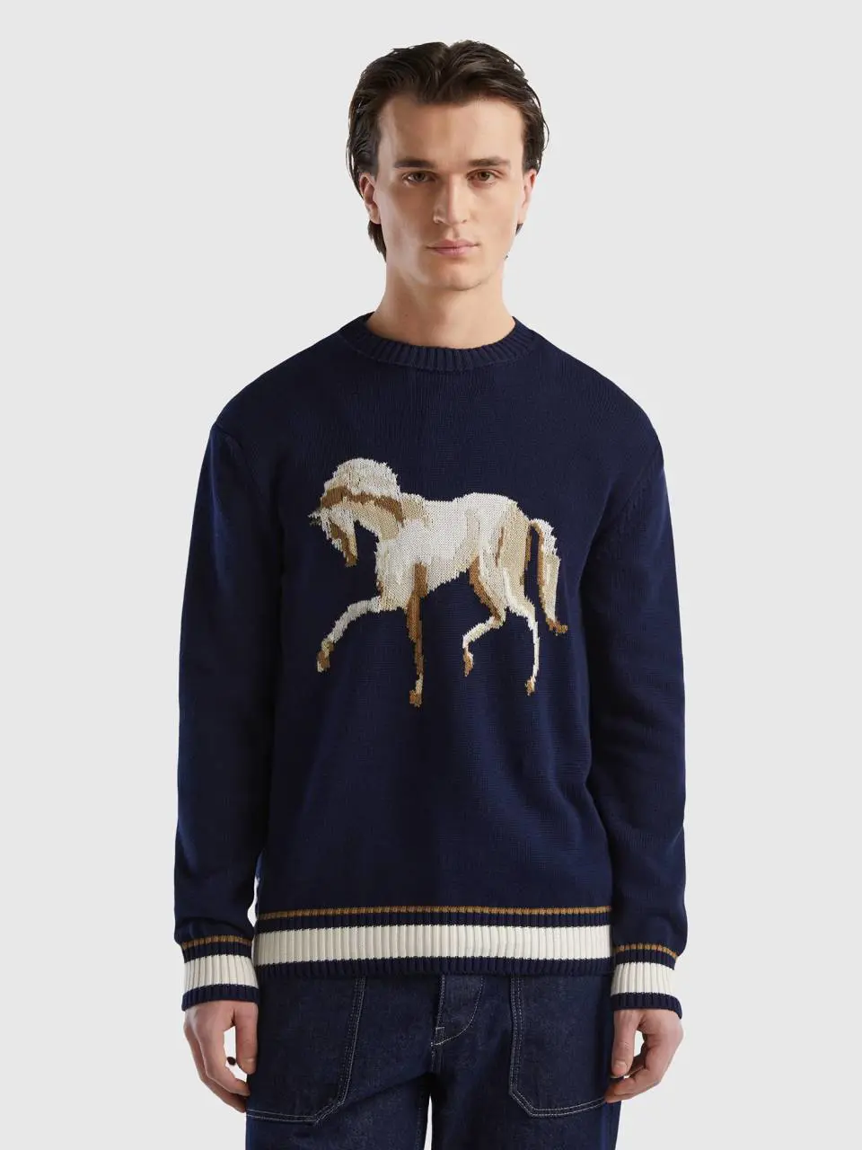 Benetton sweater with horse inlay. 1