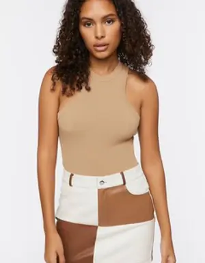 Forever 21 Faux Leather Colorblock Mini Skirt Brown/White