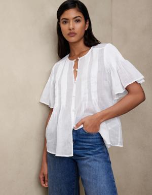 Petite Ramie Pintuck Shirt white