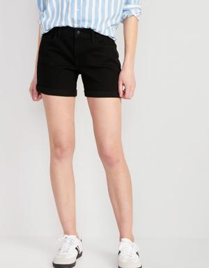 Mid-Rise Wow Black-Wash Jean Shorts for Women -- 5-inch inseam black