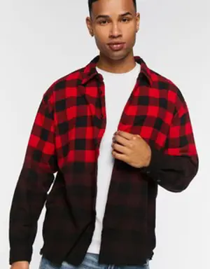 Forever 21 Frayed Buffalo Plaid Dip Dye Shirt Black/Red