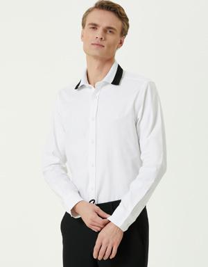 Slim Fit Beyaz Triko Yaka Oxford Gömlek