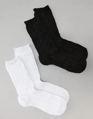Scalloped-Cuff Crew Sock 2-Pack