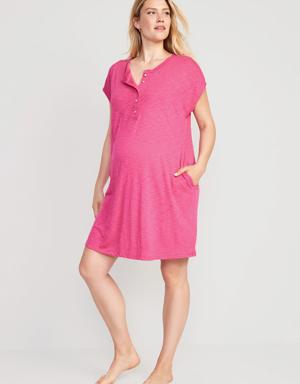 Maternity Slub-Knit Nursing Henley Lounge Dress pink