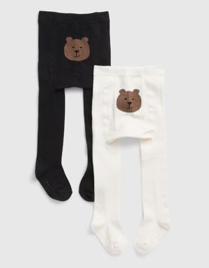 Toddler Cotton Bear Tights (2-Pack) black