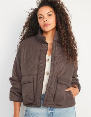 Packable Oversized Water-Resistant Quilted Jacket for Women brown