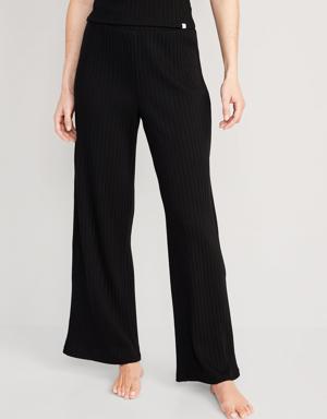 High-Waisted Rib-Knit Wide-Leg Pajama Pants for Women black