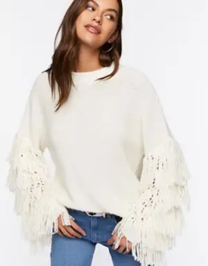 Forever 21 Chunky Fringe Trim Sweater Cream