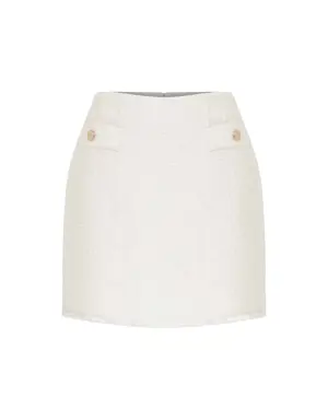 Gold Button Pocket Detailed Tweed Mini Skirt - 2 / Bone