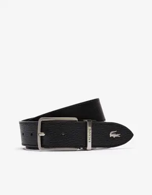 Lacoste Men's Lacoste Engraved Buckle Grained Leather Belt