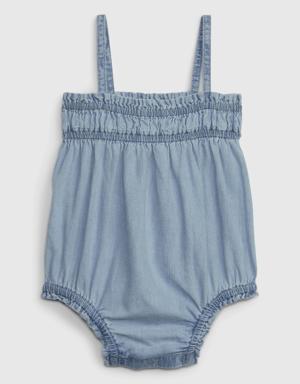 Baby Denim Bubble Shorty One-Piece with Washwell blue