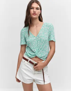 Mango Textured blouse with knot detail