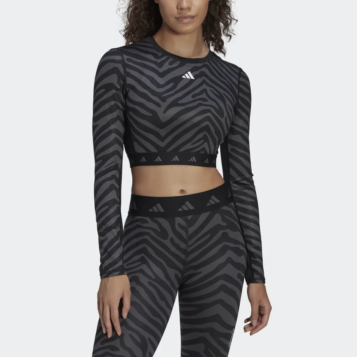 Adidas Hyperglam Techfit Crop Long Sleeve Zebra Tee. 1