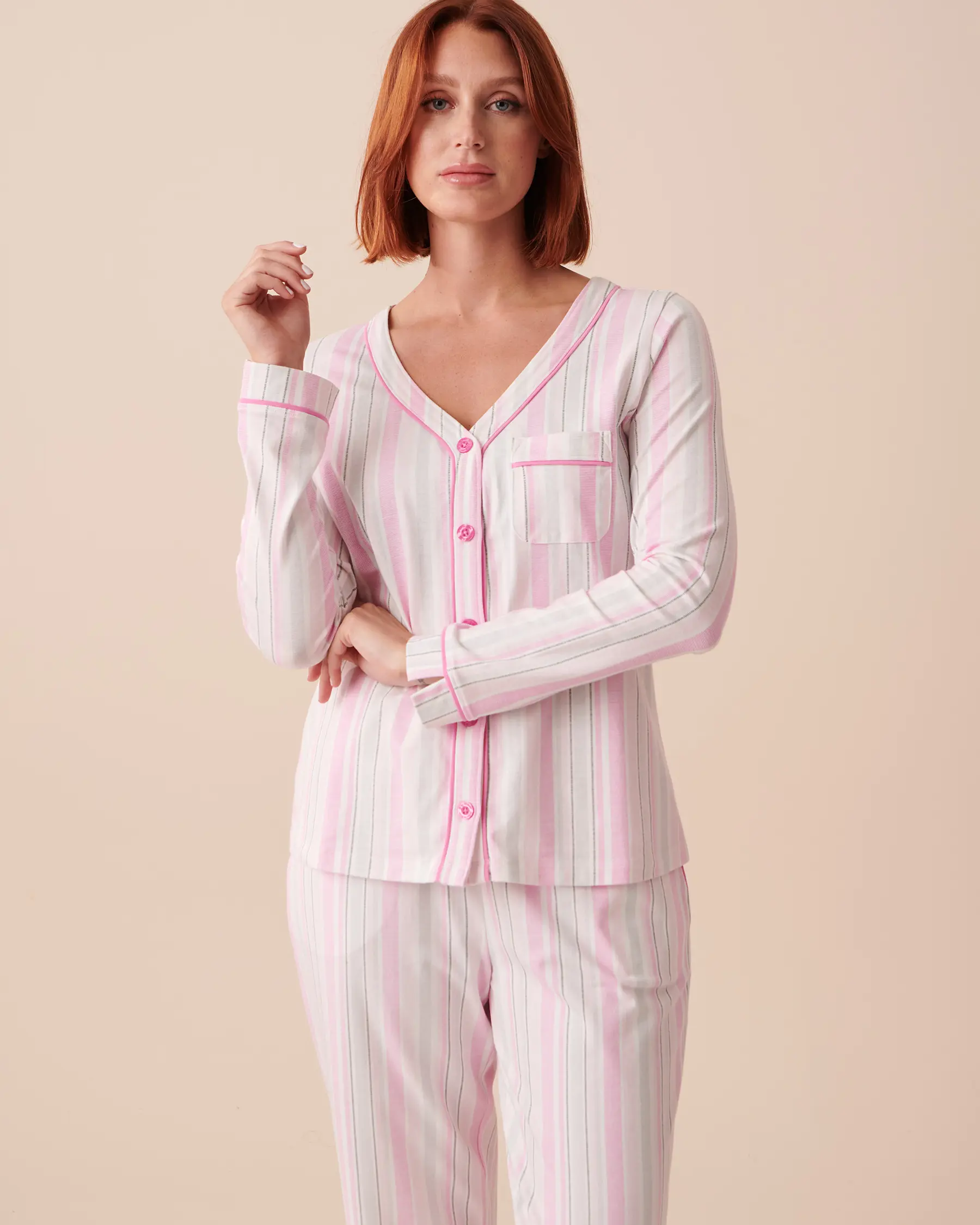 La Vie en Rose Striped Cotton Button-down Shirt. 1