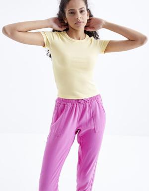 Sarı Basic Kısa Kol O Yaka Kadın T-Shirt - 97202