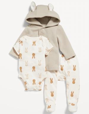 Unisex 3-Piece Kimono Hoodie, Pants & Bodysuit Layette Set for Baby beige