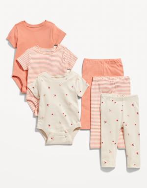 Unisex Bodysuit & Leggings 6-Pack for Baby white