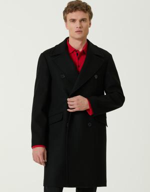 Siyah Yün Kruvaze Palto