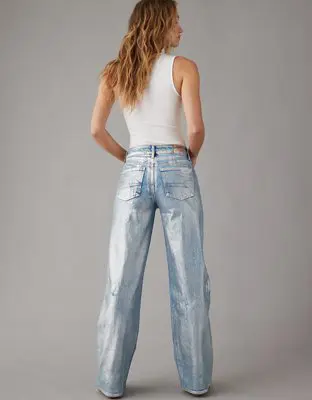 American Eagle Stretch Shimmer Super High-Waisted Baggy Wide-Leg Jean. 1