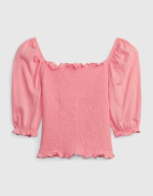 Gap Kids Puff Sleeve Smocked Top pink