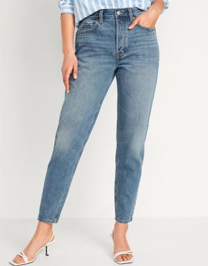 High-Waisted Button-Fly Slouchy Taper Non-Stretch Ankle Jeans for Women blue