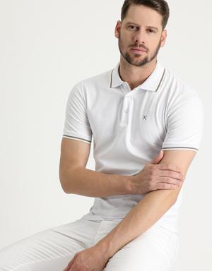 Polo Yaka Slim Fit Dar Kesim Nakışlı Süprem Pamuklu Tişört