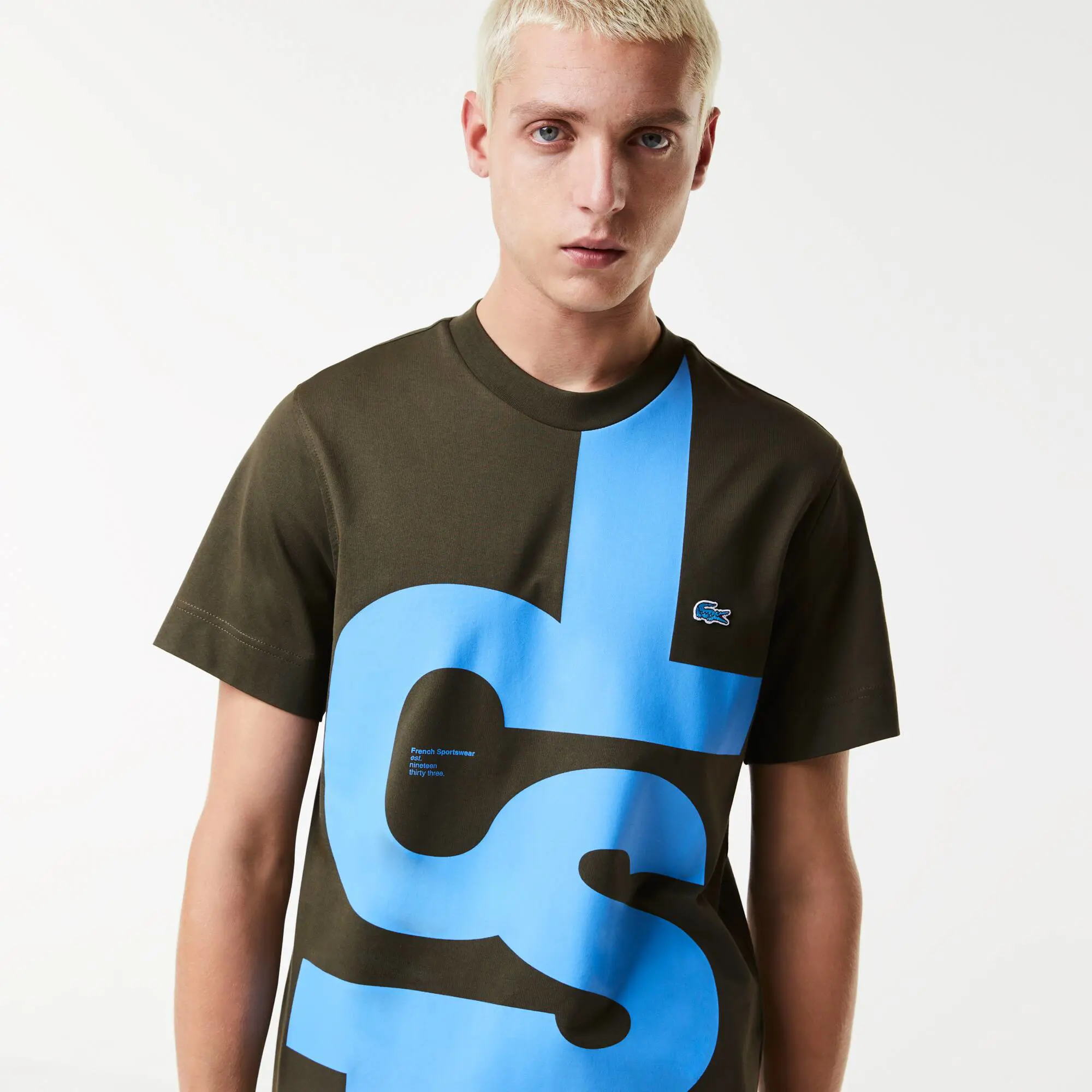 Lacoste Playera de algodón con letras de contraste de ajuste regular para hombre. 1