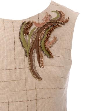 Embroidery Detailed Colored Striped Linen Beige Blouse