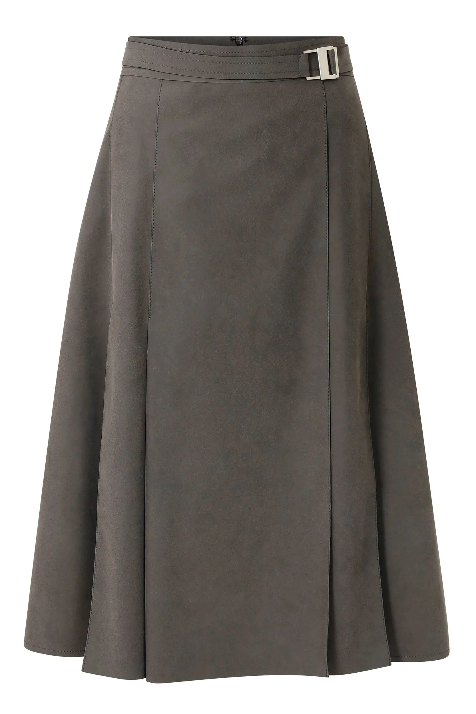 Roman Belted Knee Long Skirt - 4 / DARK GREY. 1