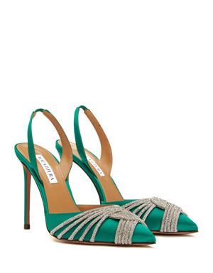 Yeşil Geometrik Taş İşlemeli Topuklu Ayakkabı
